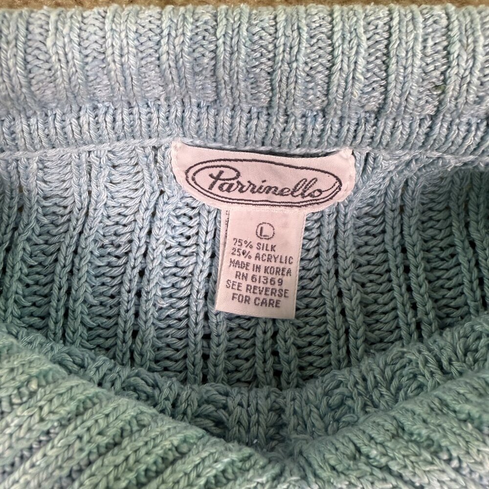 VTG WOMENS PARINELLO SILK SWEATER BLUE COLLARED KNIT SIZE LARGE F029 - Picture 4 of 9